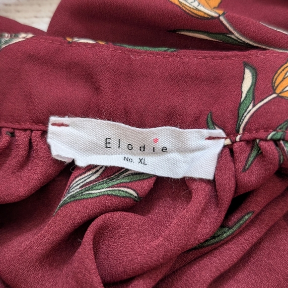 Elodie long sleeve sheer floral print burgundy blouse. Size XL - Picture 3 of 9